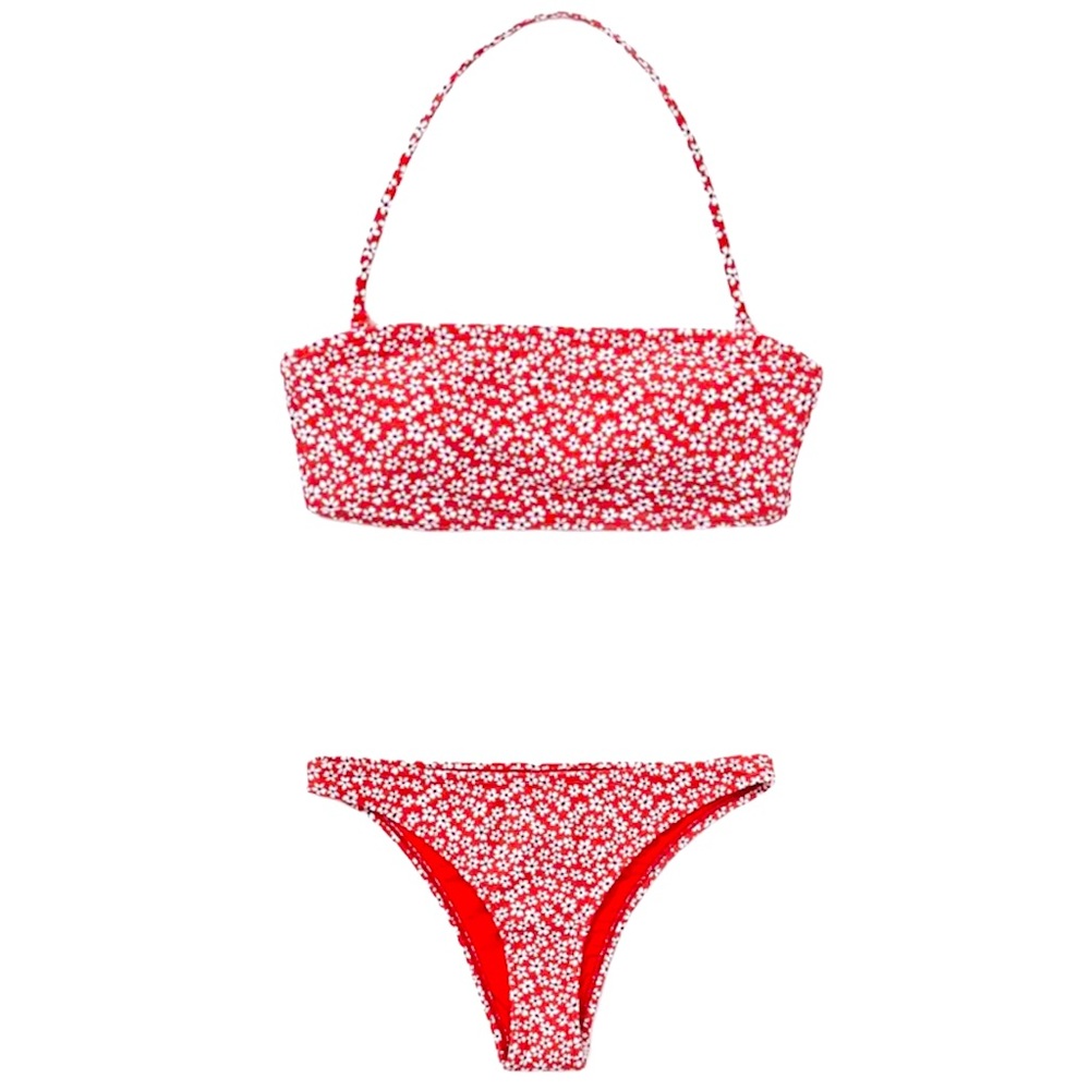 Red floral daisy padded bikini set NWT XL
